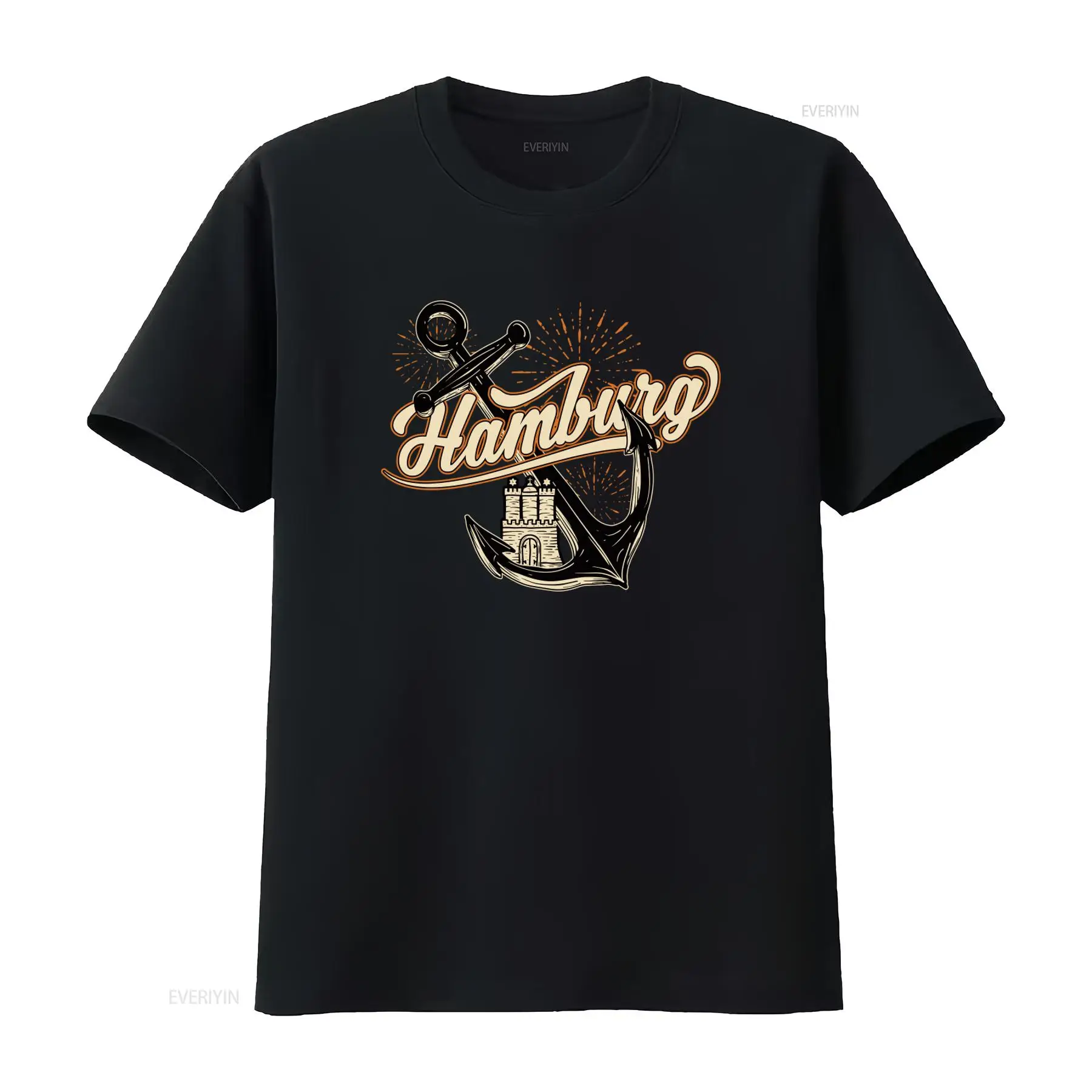 Vintage Fashion Hamburg - Erkek Hamburg Anchor Baskılı Tişört Eğlenceli