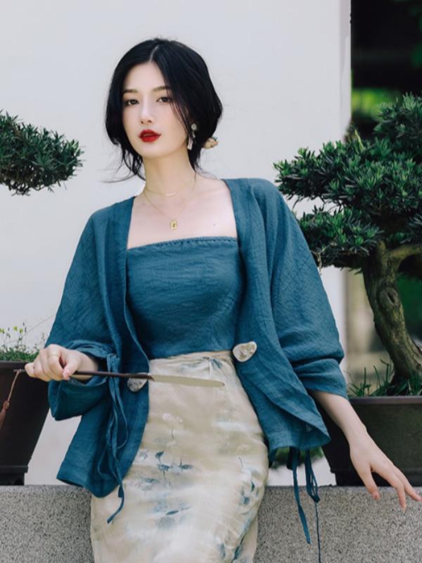 Vintage Fashion Years - Artı Boyutu Çiçek Baskı Açık Hırka