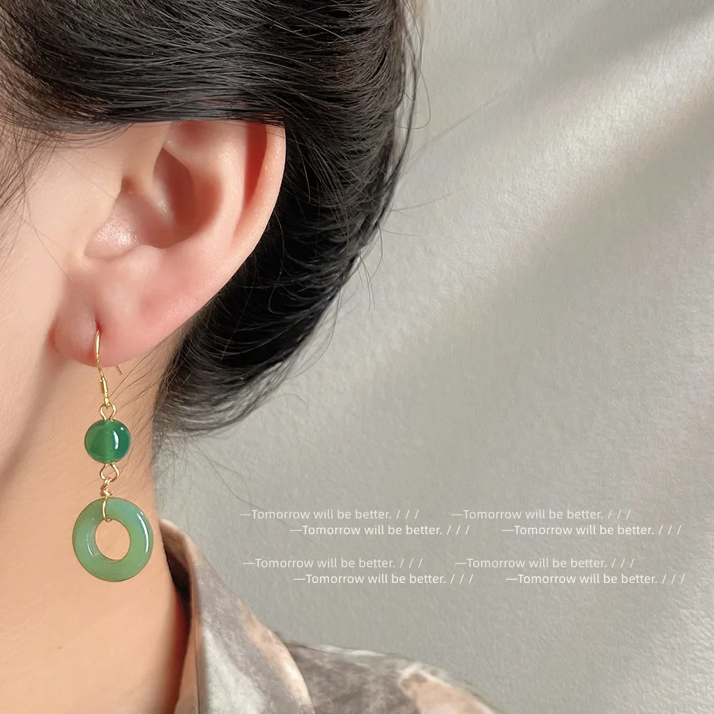 Vintage Fashion Ai - Yeşil Gerçek Yeşim Yüzük Küpe Şanslı