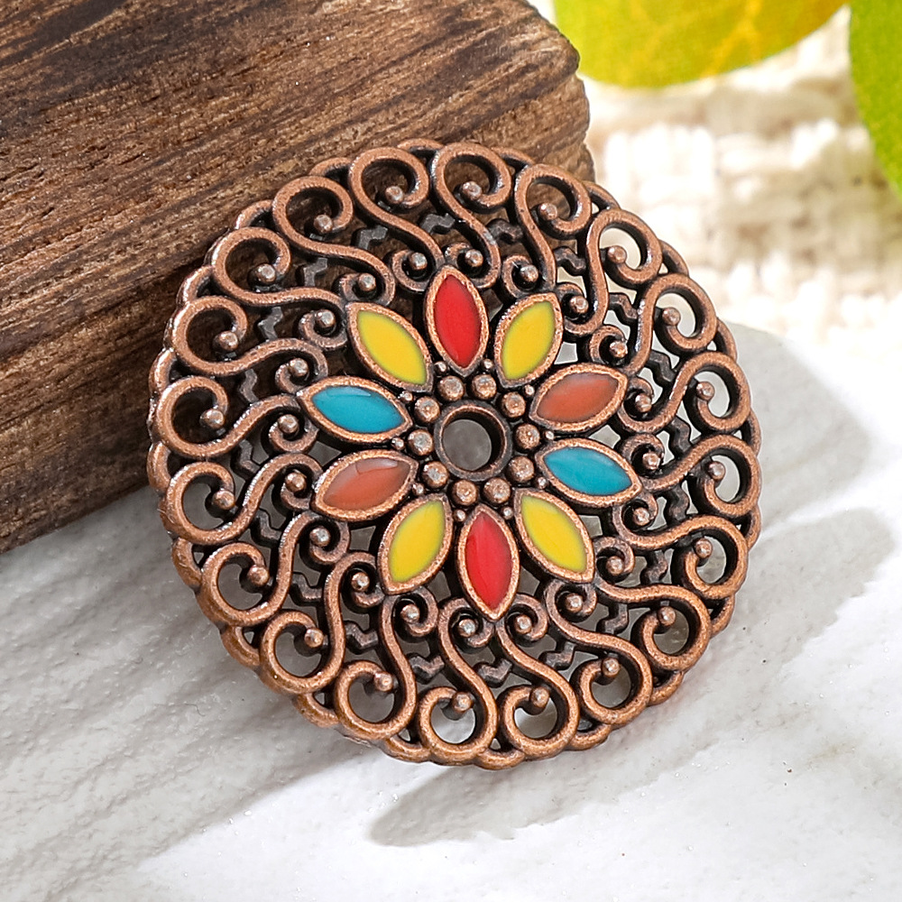 Vintage Fashion Ai - Vintage Bakır Bronz Bohemia Emaye Yuvarlak